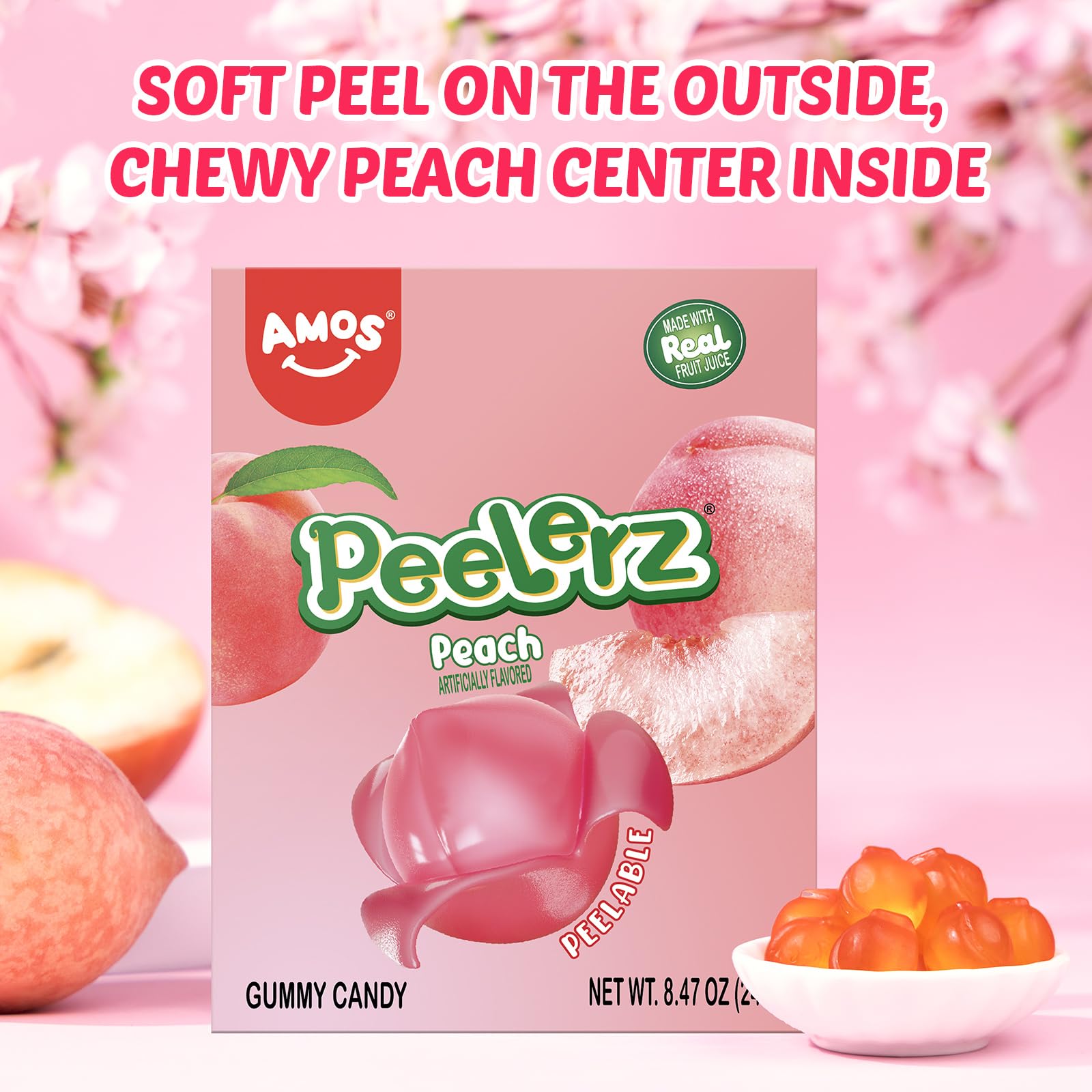 AMOS Peelerz Chili Mango Peelable Gummy Candy, Spicy Sweet Mango Flavor, Real Fruit Juice Infused, 8.47 OZ (240g)