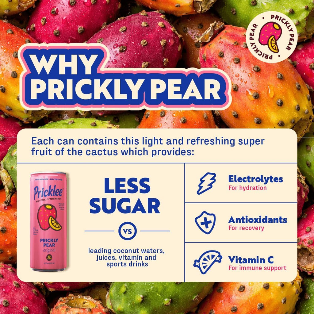 Pricklee Natural Hydration Drink – Prickly Pear, Wild Strawberry, Tropical Mango – Electrolytes + Antioxidants, Low Sugar, No Artificial Sweeteners – Non-Carbonated, Caffeine-Free – Cactus Water-Based (12 oz cans, 12 pack, 4 of each flavor)