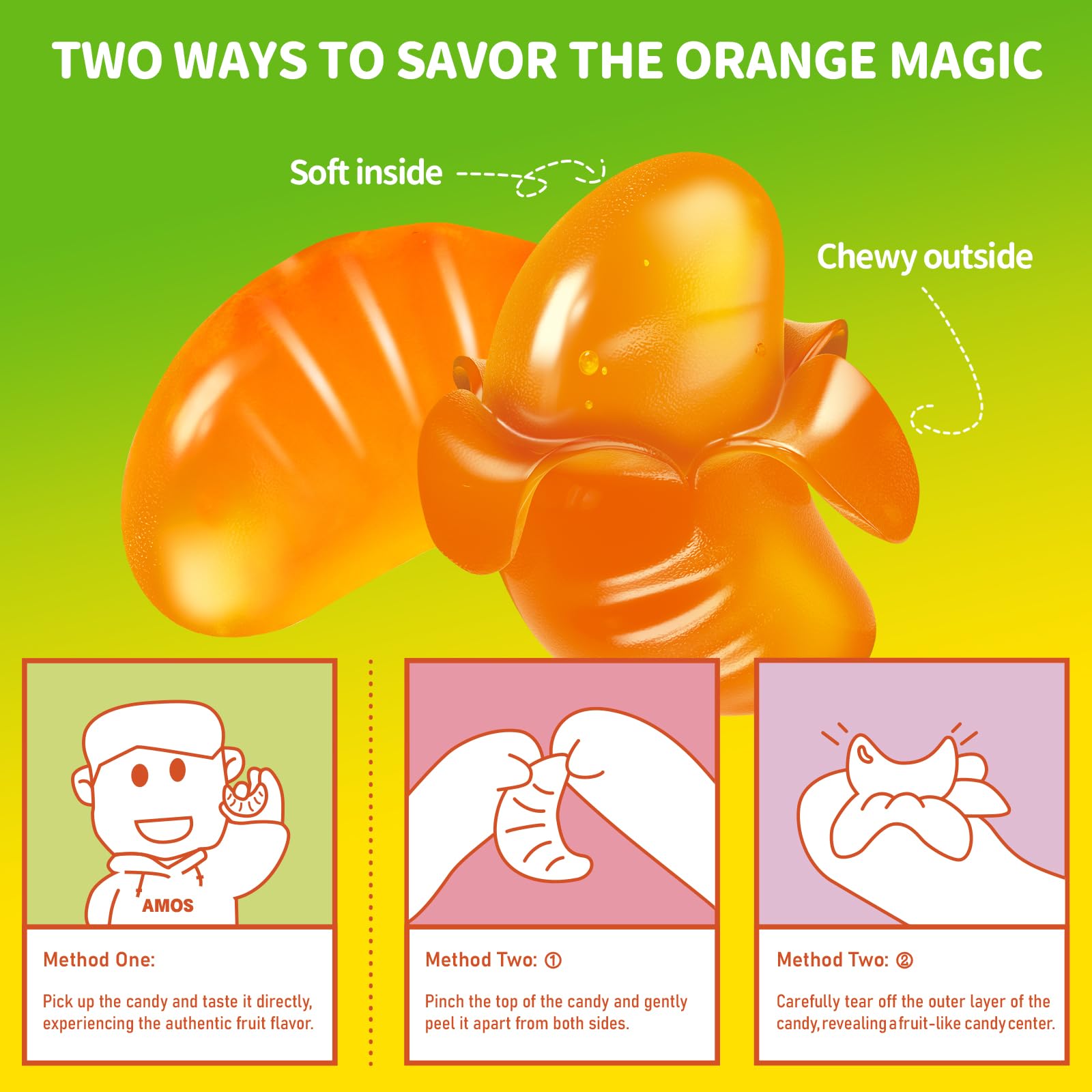 AMOS Peelerz Chili Mango Peelable Gummy Candy, Spicy Sweet Mango Flavor, Real Fruit Juice Infused, 8.47 OZ (240g)