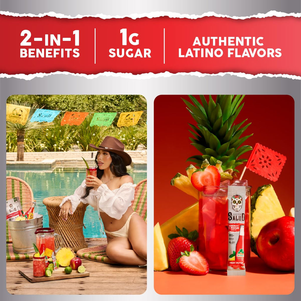 Salud x Jarritos 2-in-1 Energy Drink Powder + Focus, Lime, Organic Caffeine, B6 + B12, Theanine, Clean Energy Drink Packets, Limon Agua Fresca Mix, Non-GMO, Gluten Free, 1g of Sugar, (15 Servings)