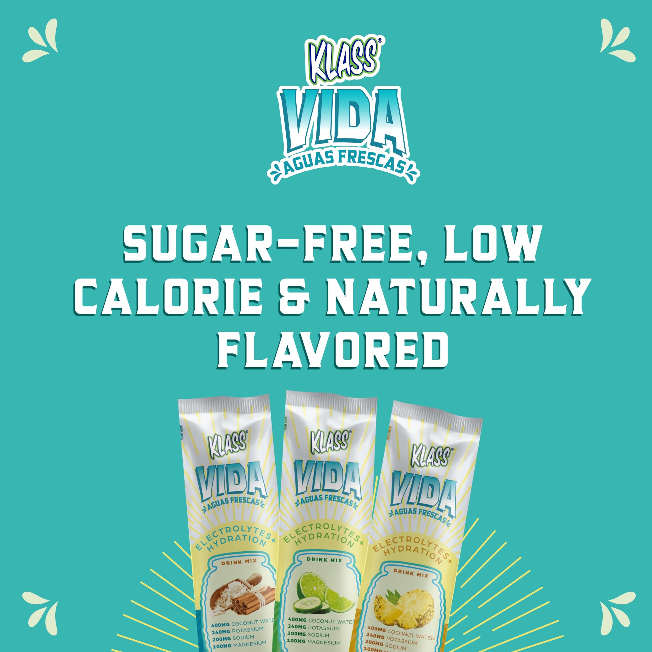 KLASS VIDA Daily Hydration Pineapple Agua Fresca Electrolyte Powder Packets | Sugar Free Electrolyte Drink Mix | Hydration Packets with Coconut Water & Minerals | 15 Stick Packs
