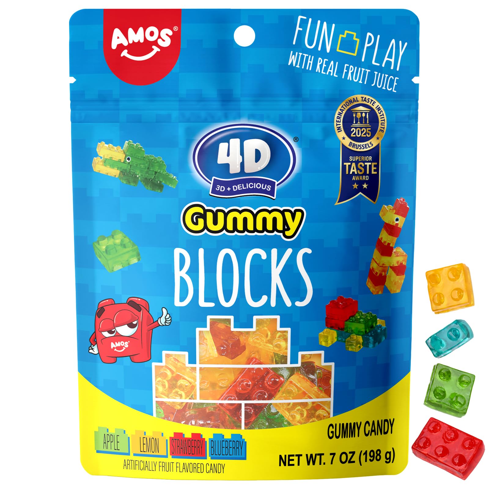 AMOS Peelerz Chili Mango Peelable Gummy Candy, Spicy Sweet Mango Flavor, Real Fruit Juice Infused, 8.47 OZ (240g)