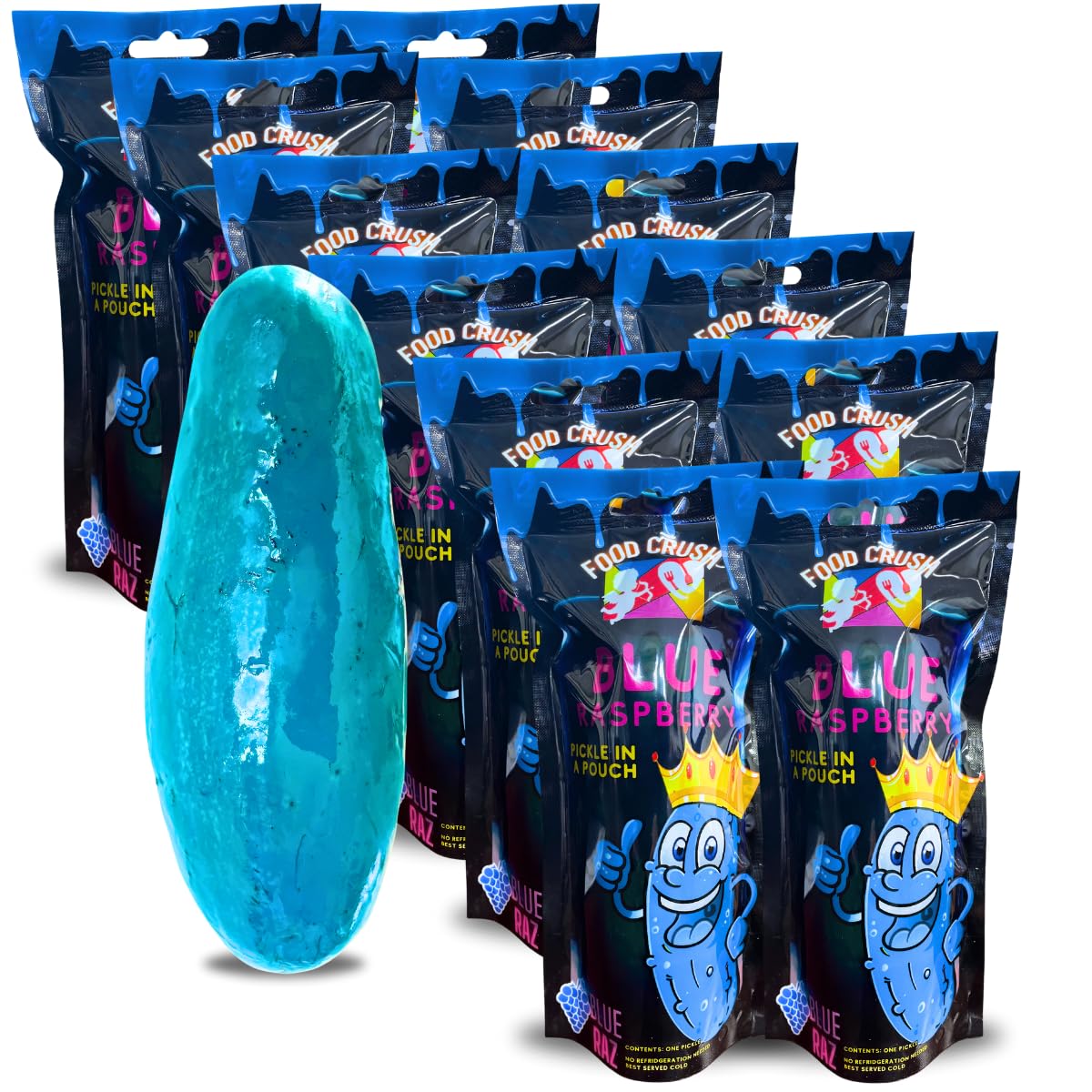 FoodCrush-Jumbo Pickles In A Pouch Variety Sampler (12 Pack) Individually Wrapped 6 Flavors – Cotton Candy, Blue Raspberry, Chamoy, Tiger’s Blood, Spicy Chili Lime, Grape-Tiktok Trend Items.