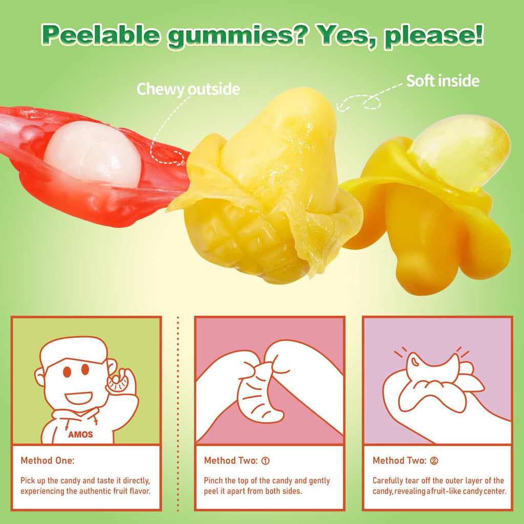 AMOS Peelerz Chili Mango Peelable Gummy Candy, Spicy Sweet Mango Flavor, Real Fruit Juice Infused, 8.47 OZ (240g)