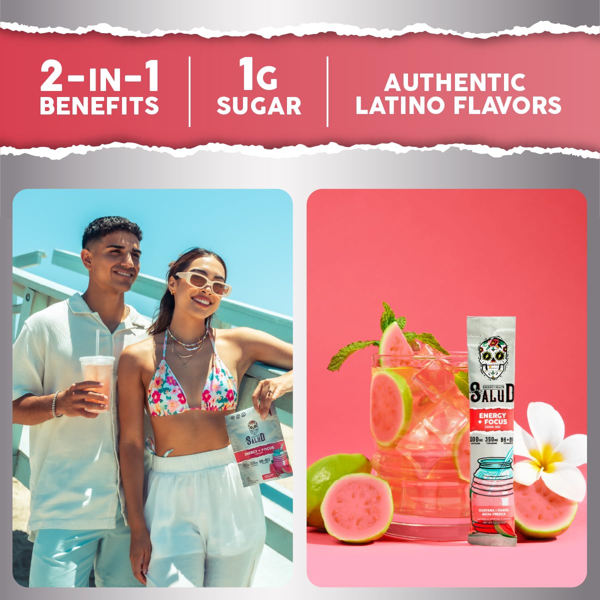 Salud x Jarritos 2-in-1 Energy Drink Powder + Focus, Lime, Organic Caffeine, B6 + B12, Theanine, Clean Energy Drink Packets, Limon Agua Fresca Mix, Non-GMO, Gluten Free, 1g of Sugar, (15 Servings)