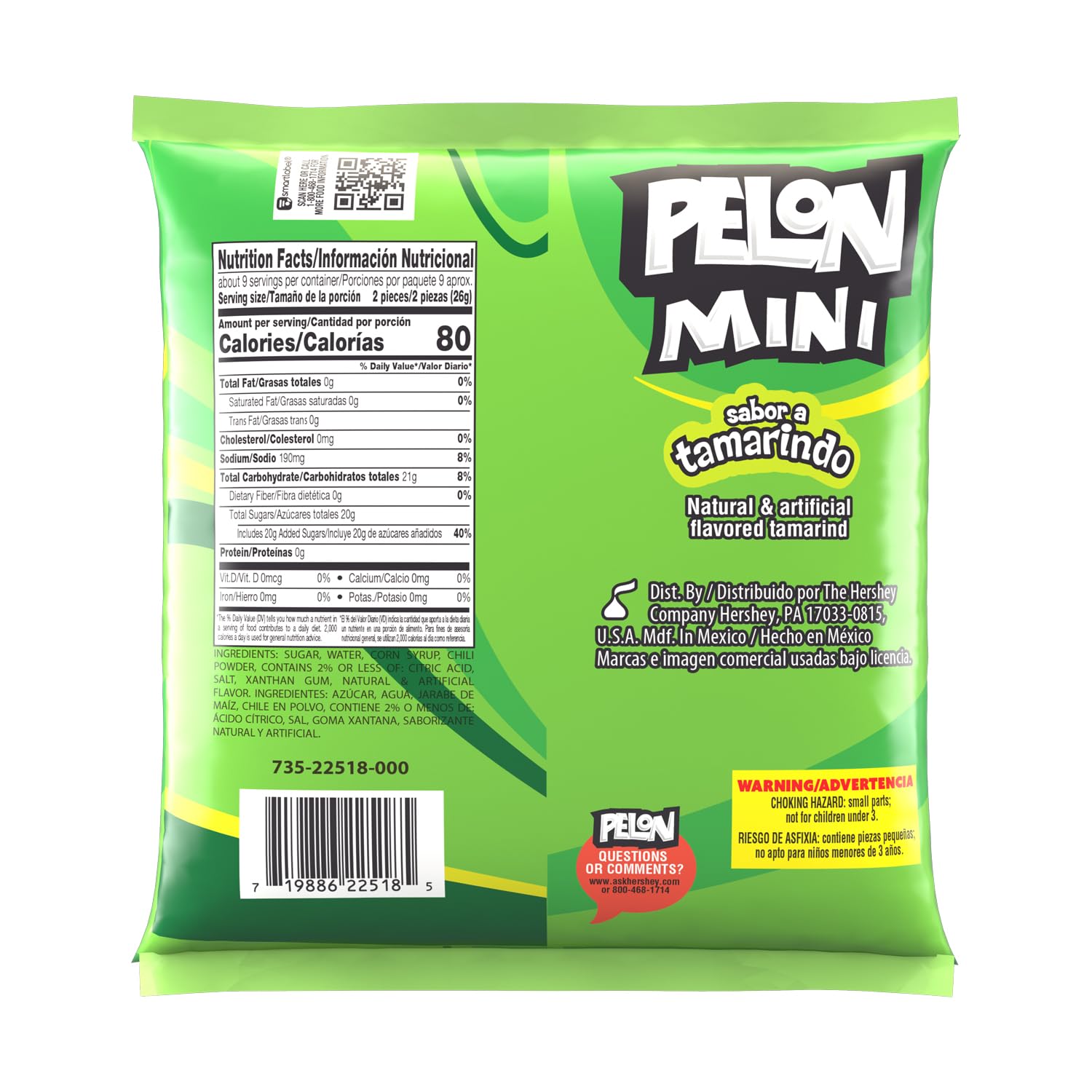 Pelon Pelo Rico Mini Tamarind Candy, 0.45 oz, 18 Count (Pack of 1)