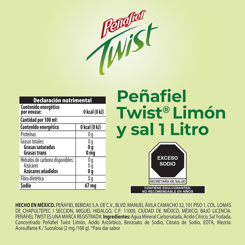 Peñafiel Twist Limón, Botella Pet, 1 litro, 12 piezas