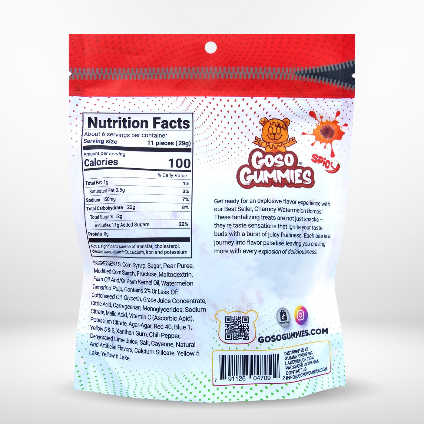 Goso Gummies Spicy Chamoy Gusher Bombs – 6oz Resealable Bag – Tangy Chamoy Filled Gusher Candy