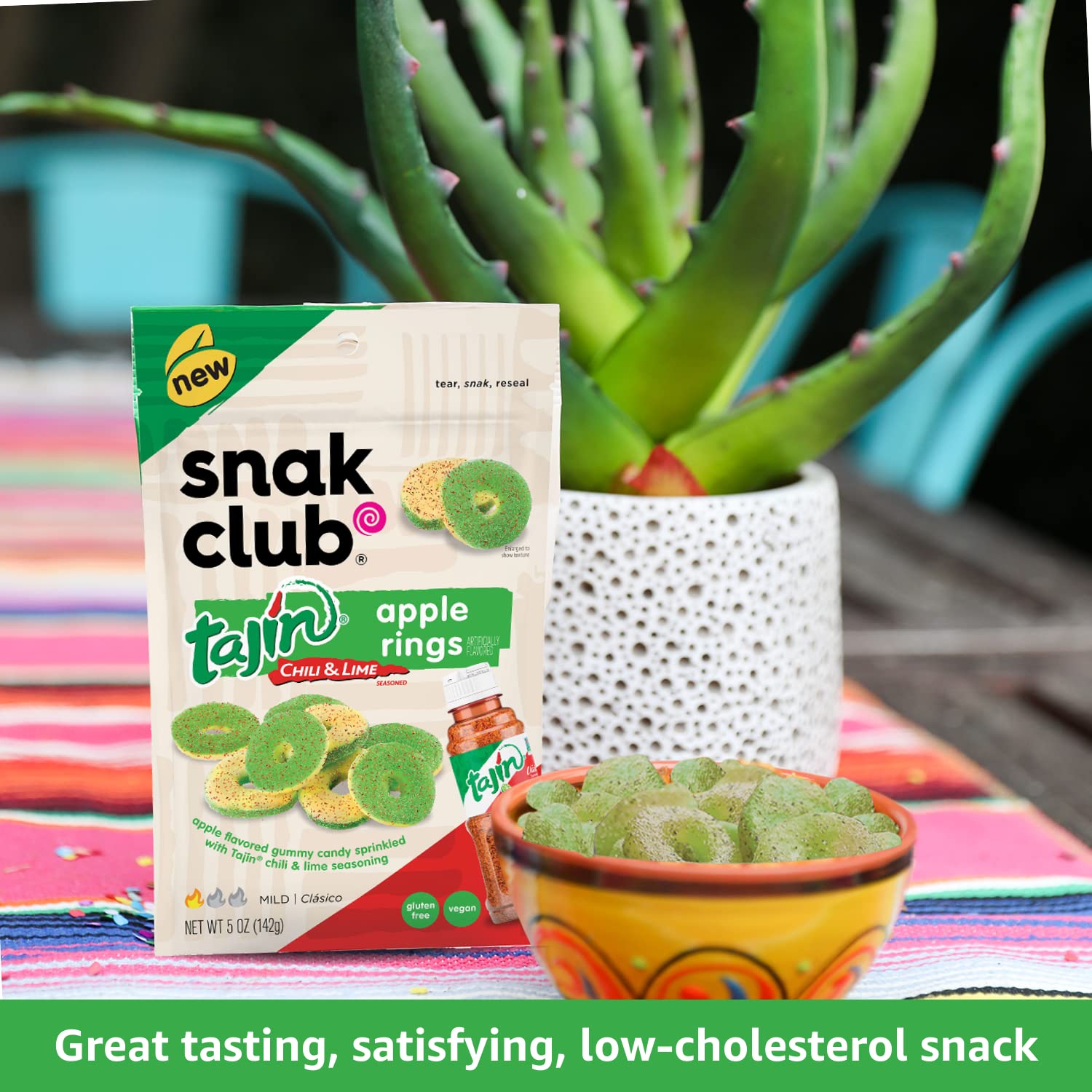 Snak Club Tajin Watermelon Rings, Chili & Lime Gummy Snacks, Mild in Heat Bold in Flavor, Gluten-Free Snack, 2.25oz,(Pack of 12)