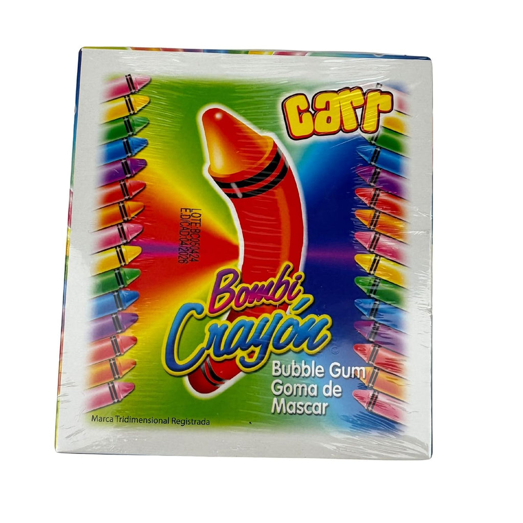 Bombi Crayon Chewing Gum 24 Pieces, Carr Mexican Bubble Gum Assorted Fruit Flavors, Individually Wrapped Novelty Candy, Dulces Mexicanos, Goma de Mascar by New to Town