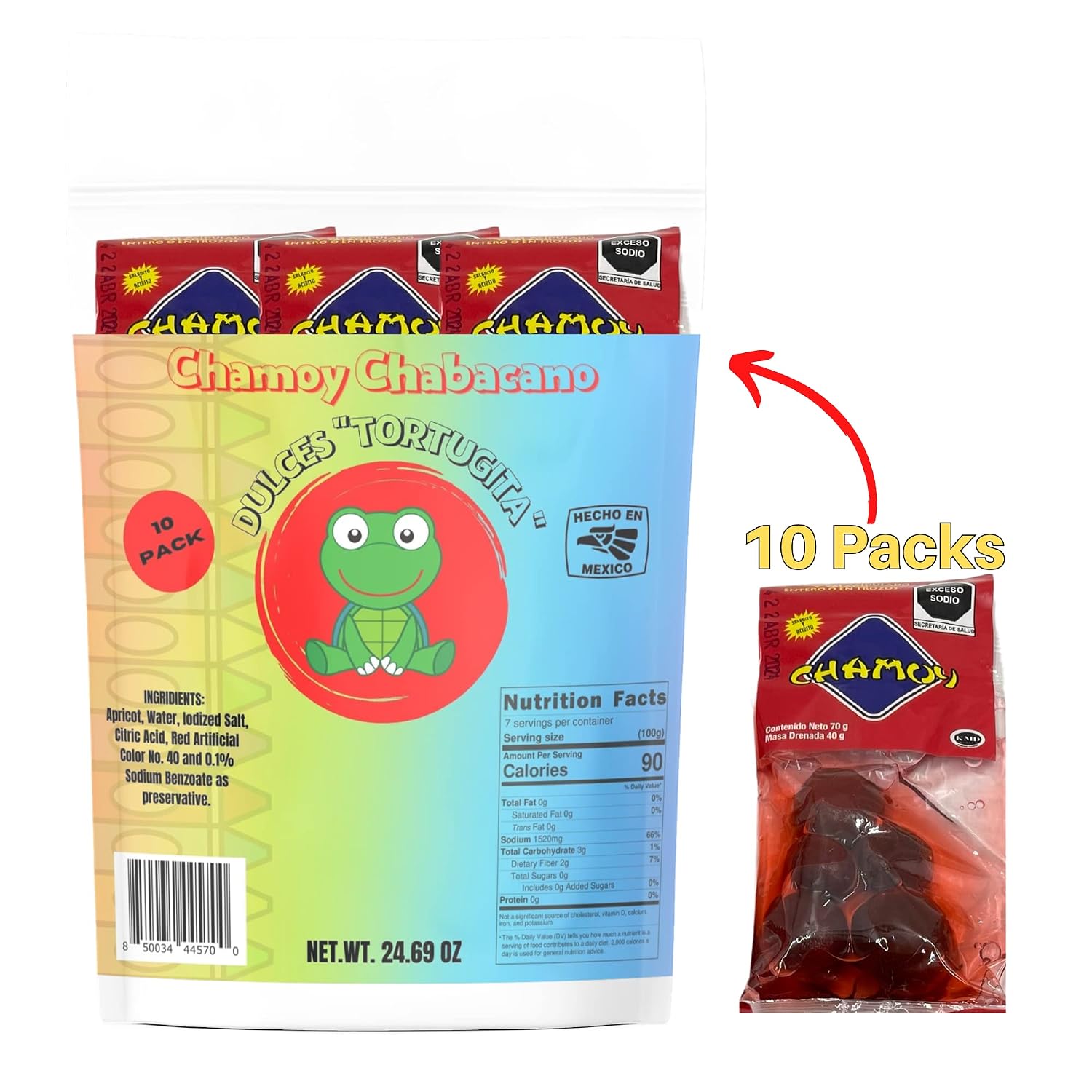 10 X Chamoy Chabacano Salado En Jugo Salted Apricot in Juice 4 Pcs Per Pack