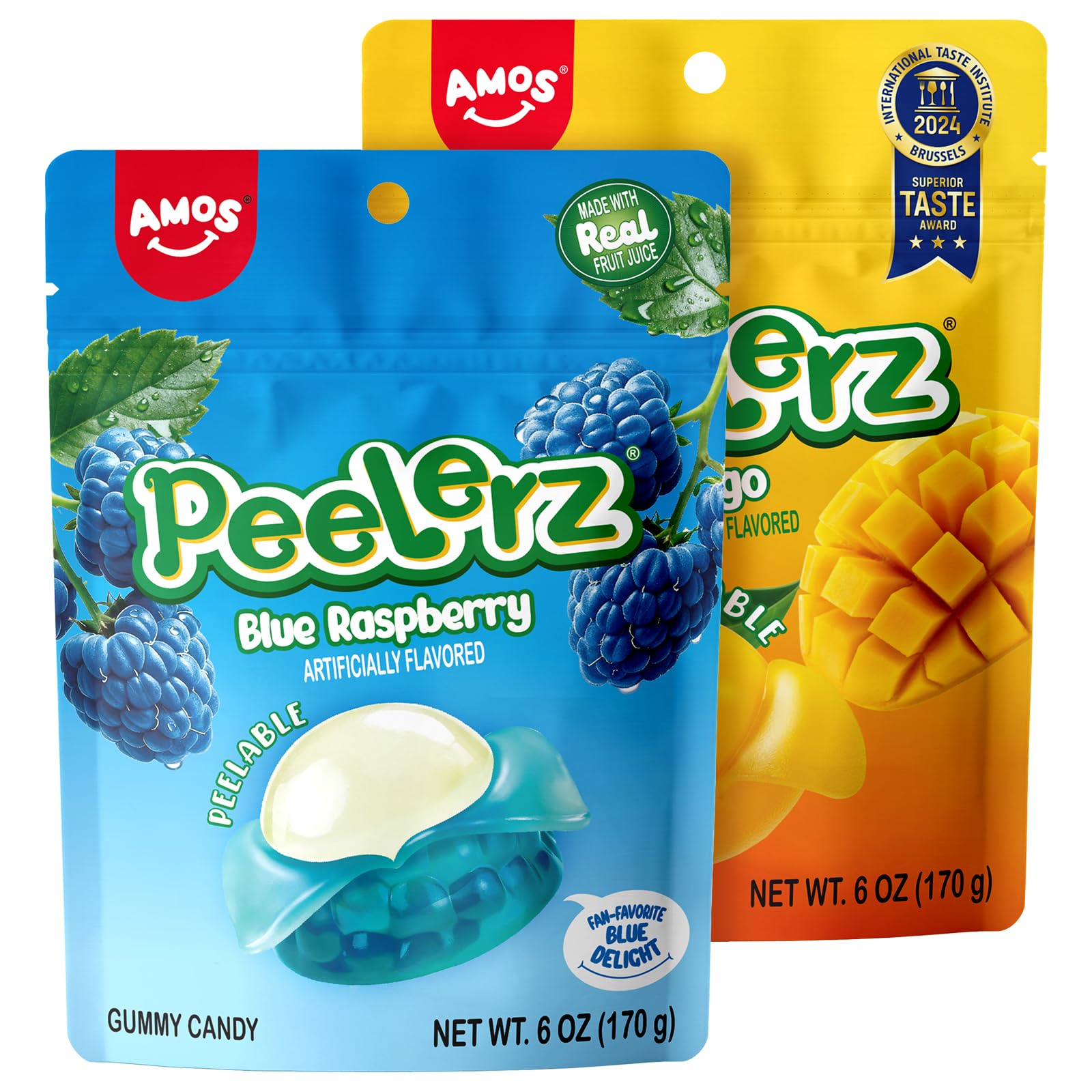 AMOS Peelerz Chili Mango Peelable Gummy Candy, Spicy Sweet Mango Flavor, Real Fruit Juice Infused, 8.47 OZ (240g)