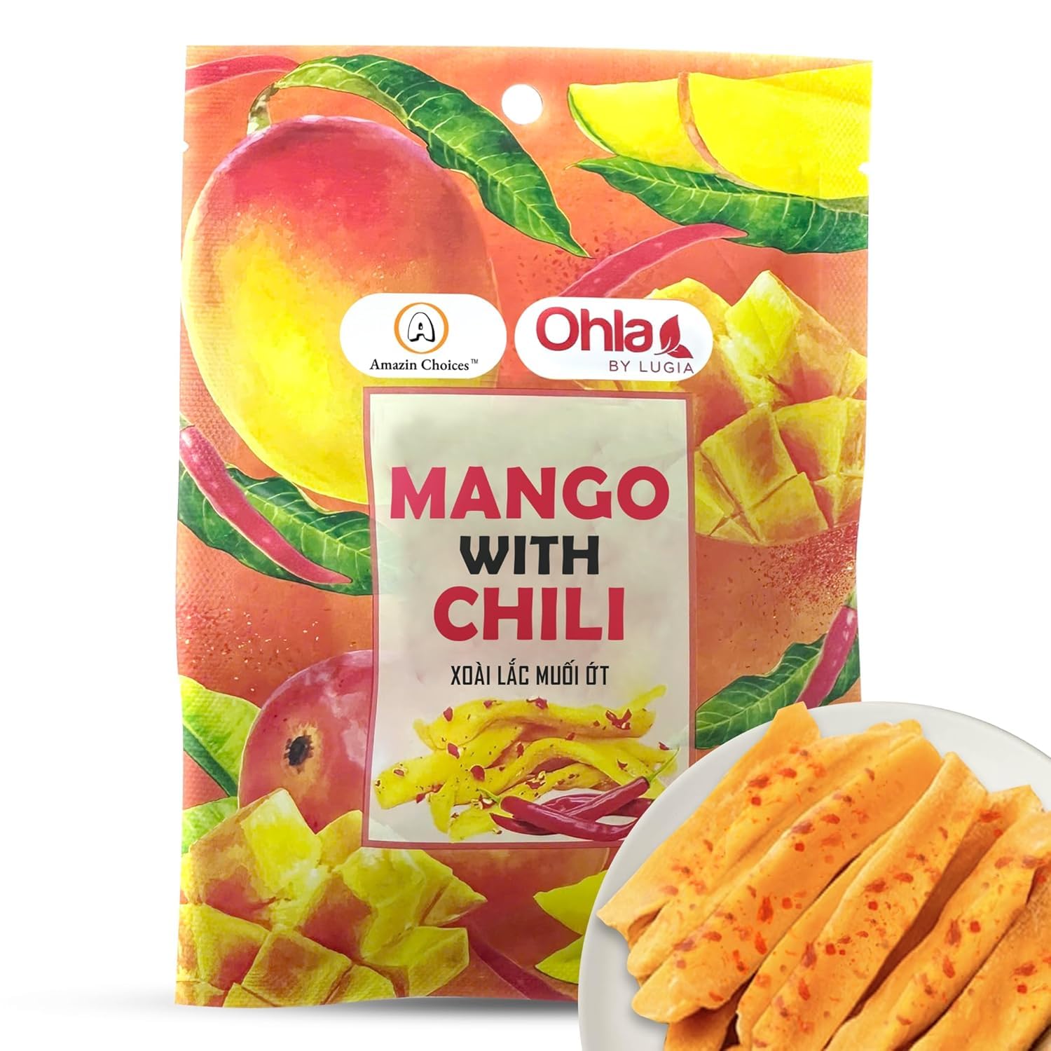 Spicy Dried Mango with Chili By Amazin Choices – Vegan Sweet & Hot Fruit Snacks, Non-GMO Dry Chamoy Mangoes Slices, Candy Bites, Gluten-Free Chili Snack Pack of 3 (1.76 oz x3)