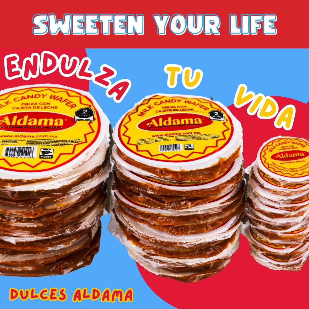 ALDAMA Mini Obleas Milk Candy Wafers – Traditional Mexican Cajeta Wafer Candy, Individually Wrapped (1-Pack, 20 Piece Per Pack)