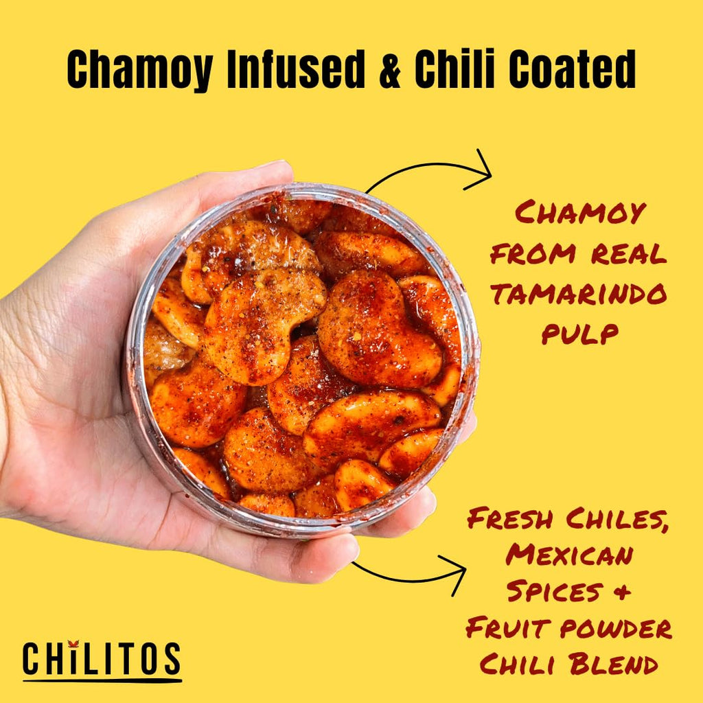 Chilitos Sweet, Sour & Spicy Chamoy Candy - Mexican Gummy Candy & Chamoy Gushers for All Ages, Authentic Dulces Mexicanos Enchilados as Seen on TikTok! (8 oz Jar, Gusher Balls Jar)