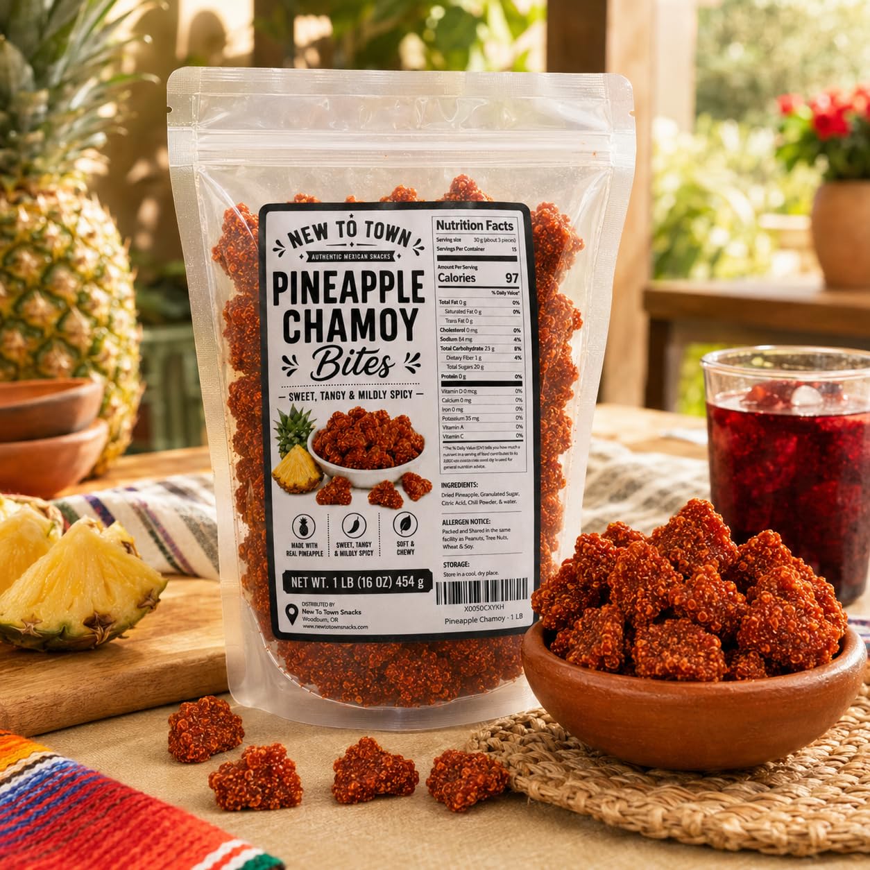 Dried Pineapple Chamoy 1 LB (16 oz) – Sweet, Tangy & Mildly Spicy Pineapple Candy – Mexican Style Chamoy Fruit Snack – Soft & Chewy