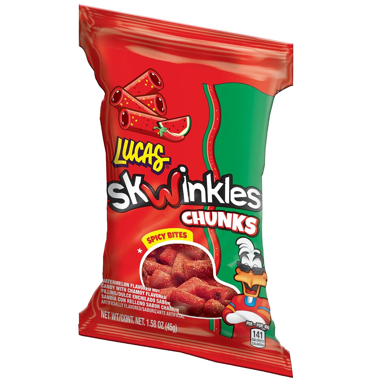 Lucas Skwinkles Candy Chunk Watermelon Flavored with Tamarind Filling 1.60oz, 6 pieces Pack – Watermelon & Tamarind perfect for Summer treats