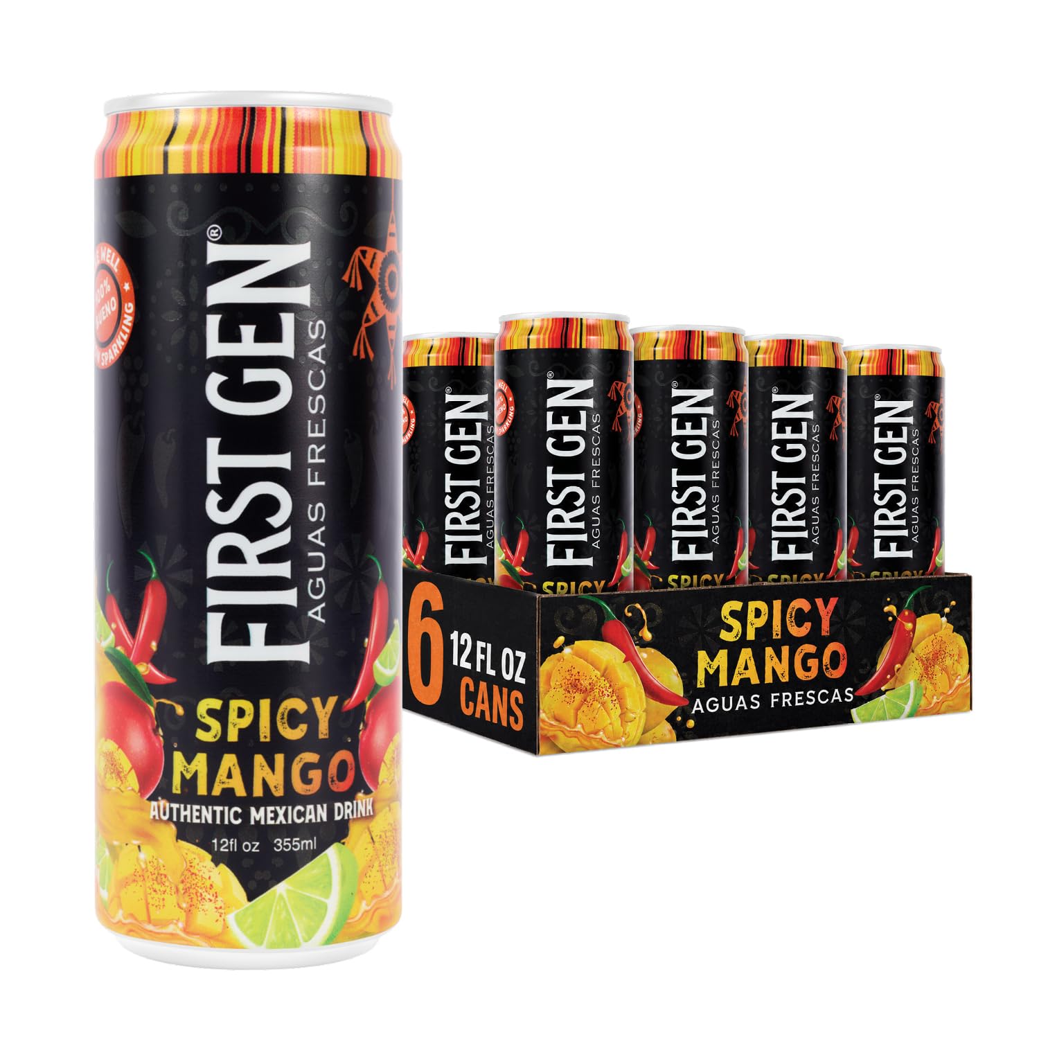Drink Mexican Spicy Watermelon Drink – Non Carbonated, Non-Alc, Caffeine Free Aguas Frescas with Real Watermelon Juice & Chili Peppers, Sweet Tangy Salty Flavor- First Gen Authentic Mexican Watermelon Fruit Juice Drink - 12 fl oz Cans, 6 Pack