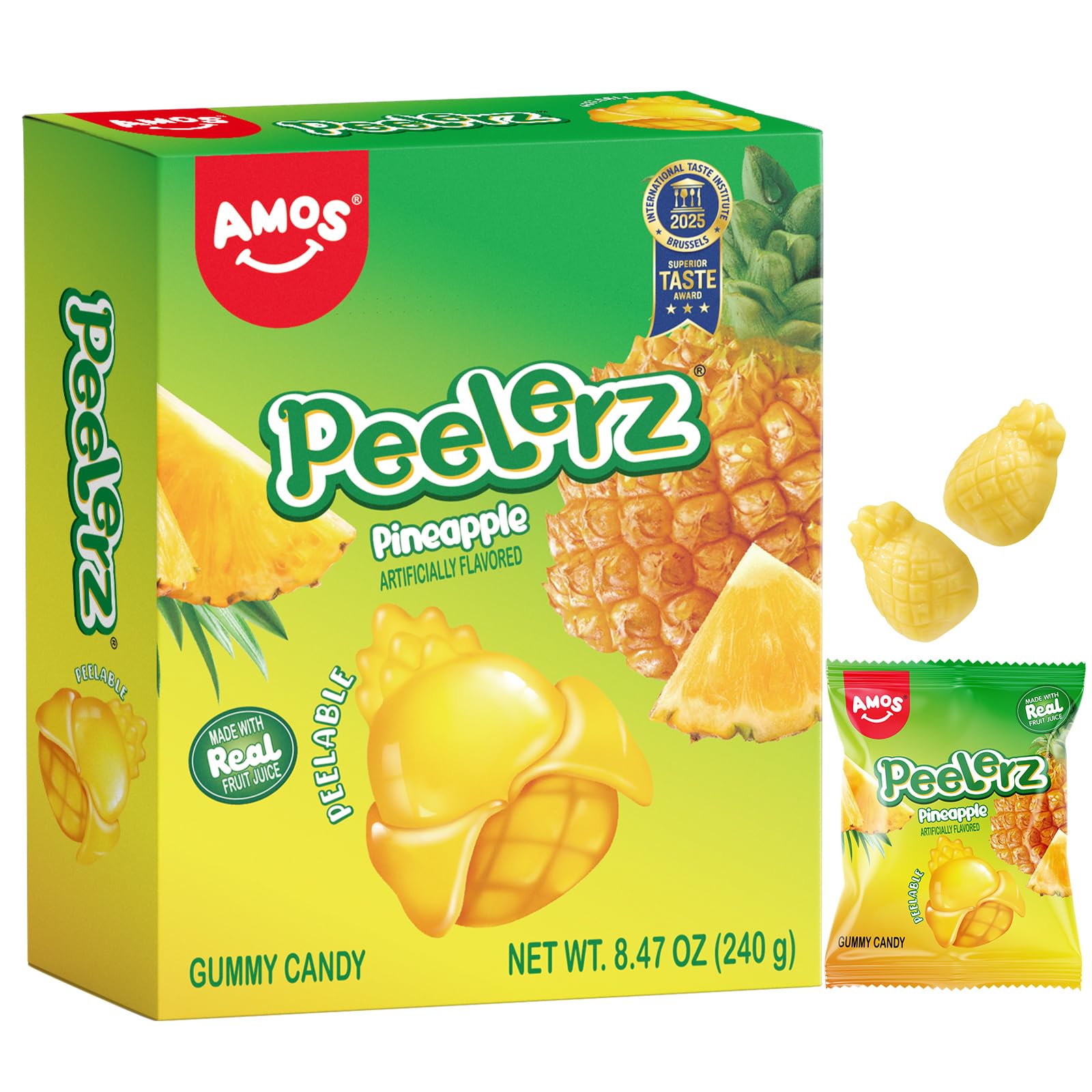 AMOS Peelerz Chili Mango Peelable Gummy Candy, Spicy Sweet Mango Flavor, Real Fruit Juice Infused, 8.47 OZ (240g)