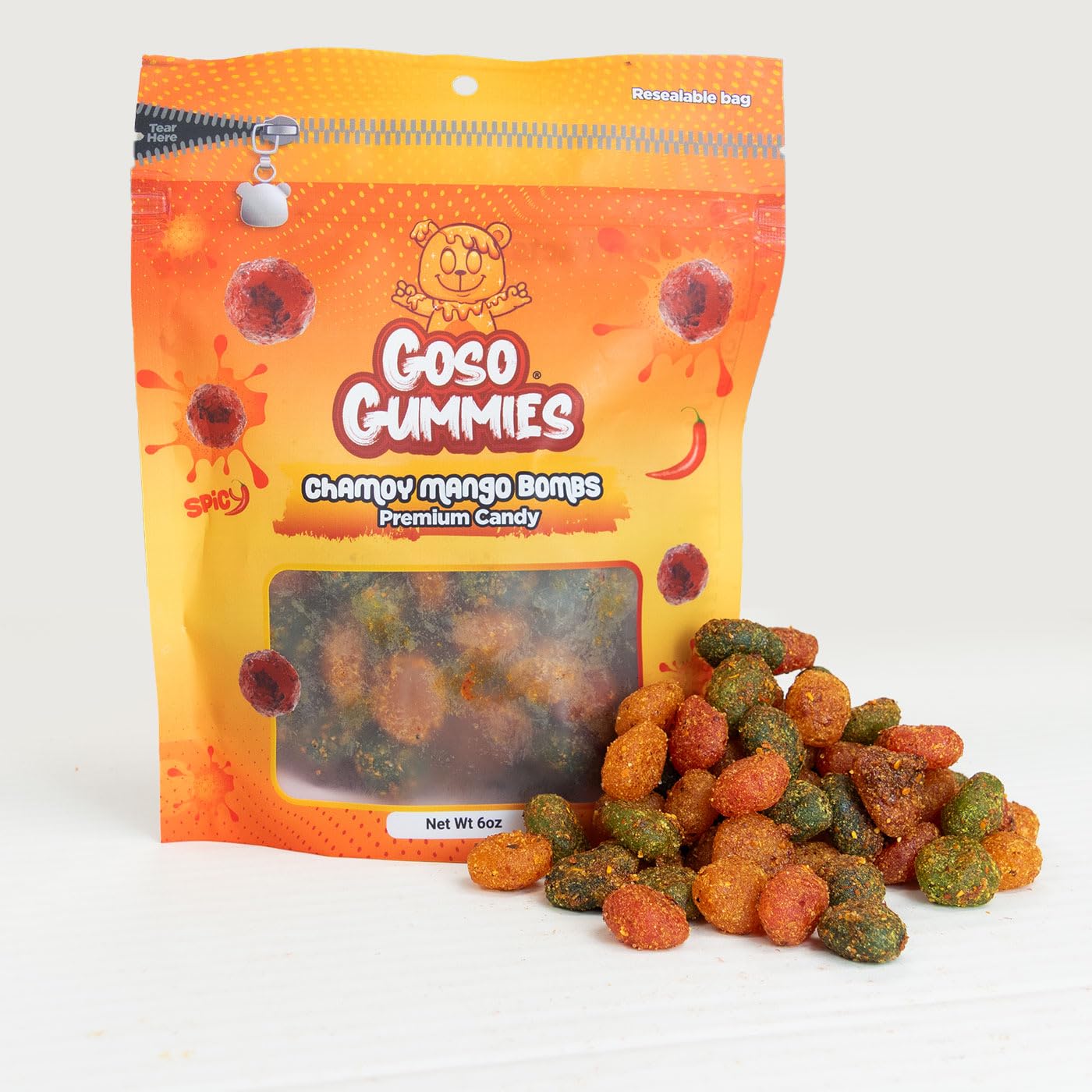 Goso Gummies Spicy Chamoy Gusher Bombs – 6oz Resealable Bag – Tangy Chamoy Filled Gusher Candy