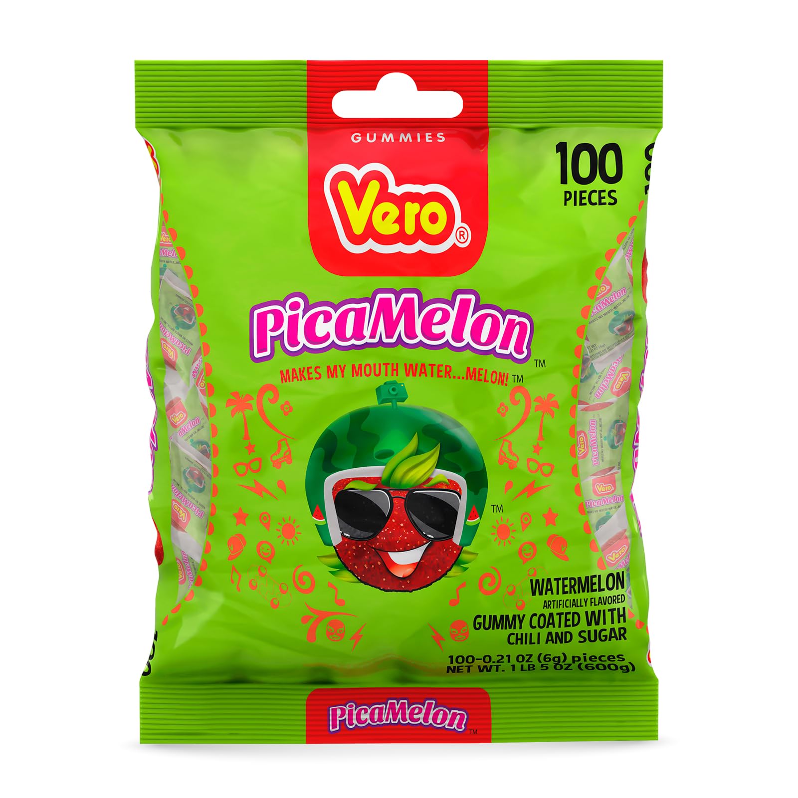 Vero PicaTamarind - Tamarind Flavor Chewy Gummy Treats Coated With Chili Powder & Sugar 100 Pieces (5.15 Oz) - Mexican Candy - Individually Wrapped Gummies for Halloween, Piñatas, and More