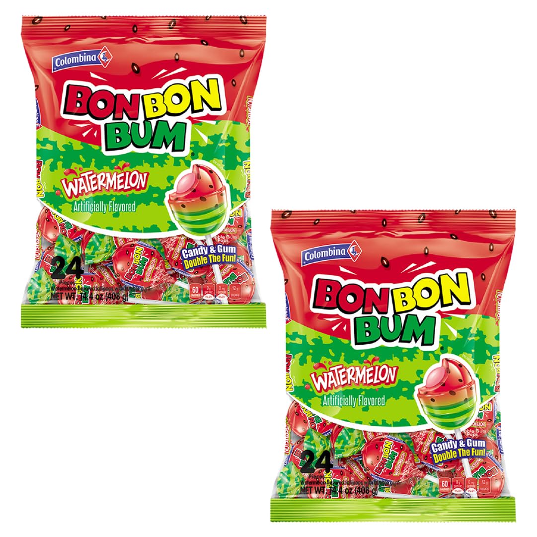 Colombina Bon Bon Bum Passion Fruit Lollipops, Tropical Fruit Hard Candy, Individually Wrapped Candy Pops for Parties, Candy Bowl Refill, Office or Classroom Rewards, 24 Count