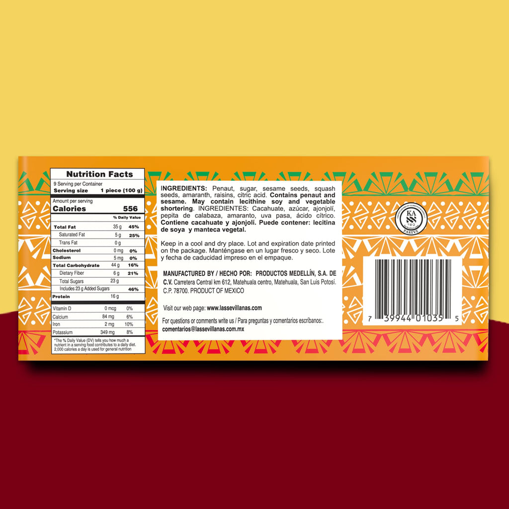 Las Sevillanas Peanut Brittle – Crunchy Peanut & Mixed Seeds Bar, Traditional Mexican Candy, Sweet Snack, 31.74 Oz/900g (Pack of 1)