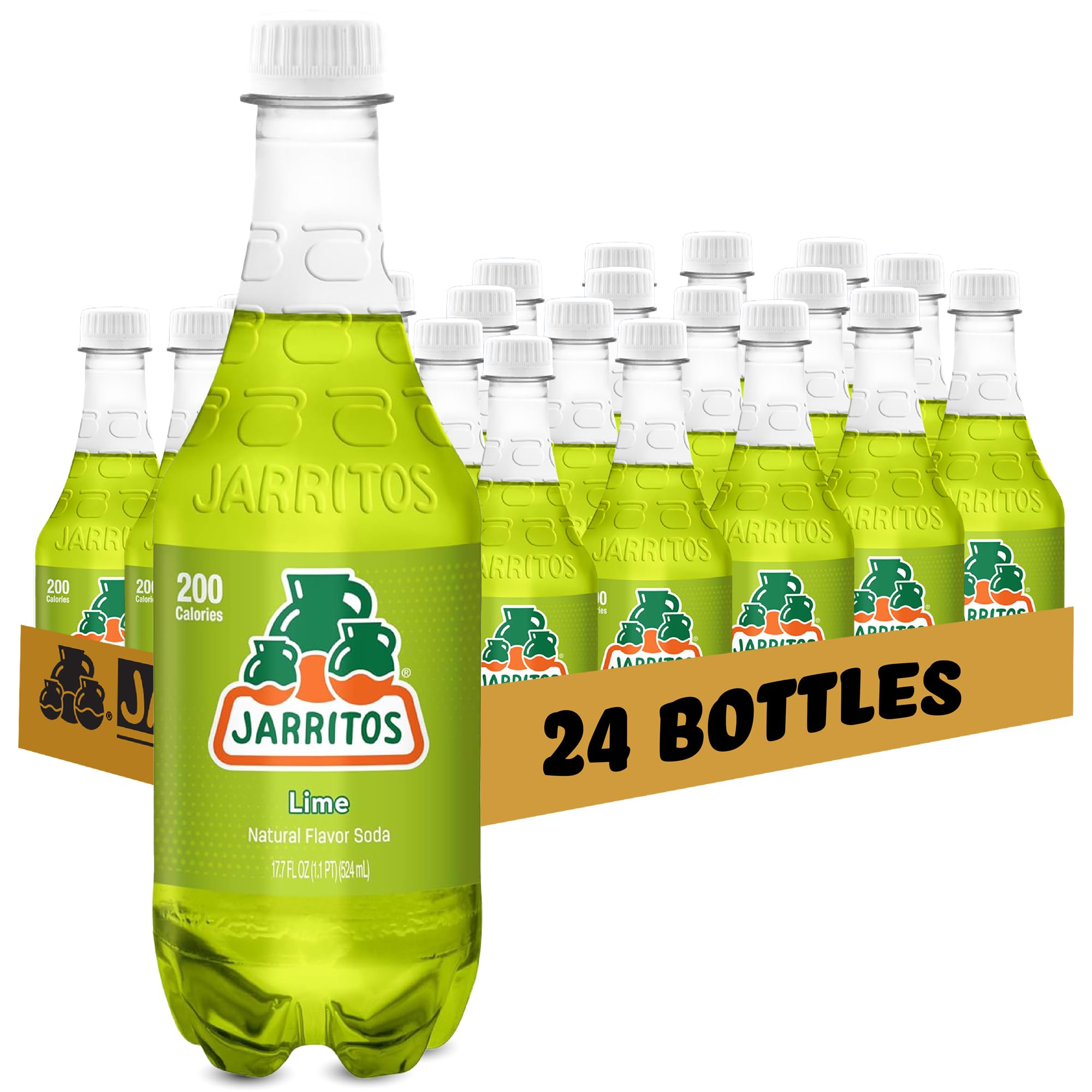 Jarritos - Mexican Soda Soft Drinks, Lime (17.7 oz, 524ml) 24 Bottles - Made with Real Cane Sugar - 0g Fat - Made in Mexico - Natural Flavor Soda Pop - Party & BBQ Beverages