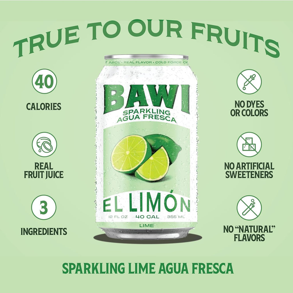 Bawi Sparkling Agua Fresca, 4 Pack Sparkling Water, Plant-Based, Low Calorie, Less Sugar, Mexican Drink Made in the USA (4 Count, Guava)
