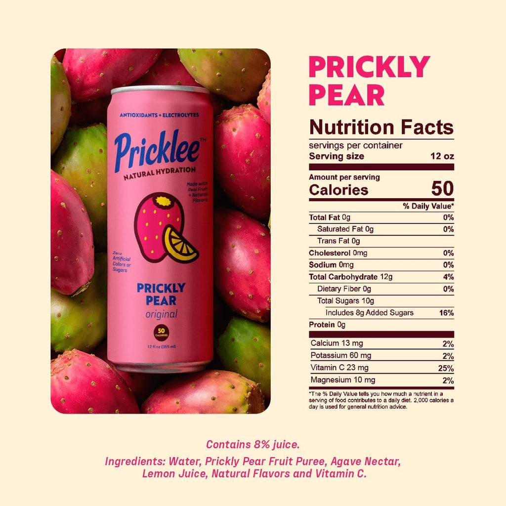 Pricklee Natural Hydration Drink – Prickly Pear, Wild Strawberry, Tropical Mango – Electrolytes + Antioxidants, Low Sugar, No Artificial Sweeteners – Non-Carbonated, Caffeine-Free – Cactus Water-Based (12 oz cans, 12 pack, 4 of each flavor)