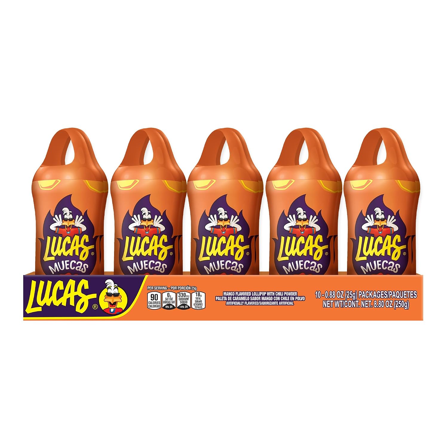 Lucas Muecas Lollipop Mango Flavor Candy, 0.96oz - 10 Pieces Pack for Treats, Snack, Parties, Piñatas
