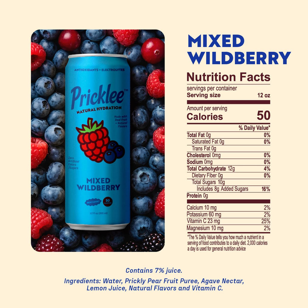 Pricklee Natural Hydration Drink – Prickly Pear, Wild Strawberry, Tropical Mango – Electrolytes + Antioxidants, Low Sugar, No Artificial Sweeteners – Non-Carbonated, Caffeine-Free – Cactus Water-Based (12 oz cans, 12 pack, 4 of each flavor)
