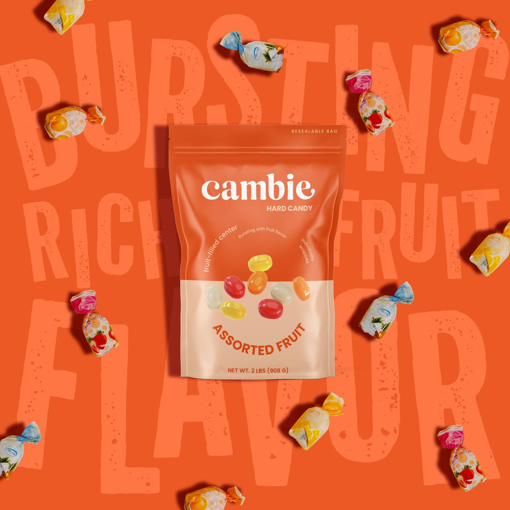 Strawberry Hard Candy Individually Wrapped by Cambie, 2 lbs of Strawberry Candy with a Deliciously Sweet Hard Exterior with a Soft, Fruit-Filled Center