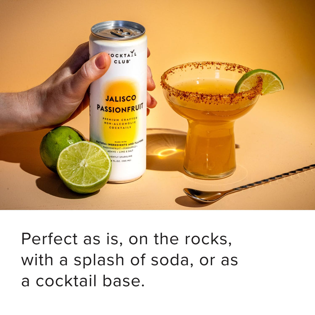 Mocktail Club Jalisco Passionfruit Sparkling Non-Alcoholic Cocktail 12oz (12pk), 80 Cals, Gluten-Free, No Artificial Ingredients, Zero Proof – with Passionfruit