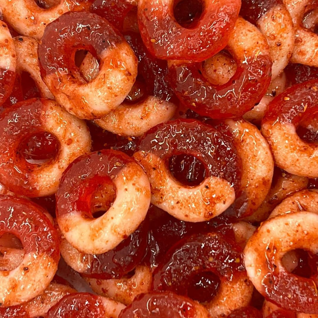 Alebrixes- Peach Ring Chamoy Gummies 8 Oz (226 g) | Juicy Chamoy Peach Rings - Jugosas Gomitas Sabor Durazno Cubiertas con Chamoy | Sweet & Spicy