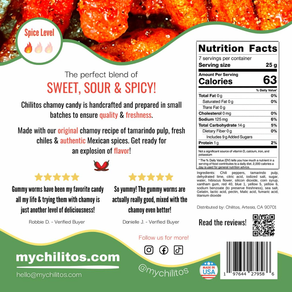 Chilitos Sweet, Sour & Spicy Chamoy Candy - Mexican Gummy Candy & Chamoy Gushers for All Ages, Authentic Dulces Mexicanos Enchilados as Seen on TikTok! (8 oz Jar, Gusher Balls Jar)