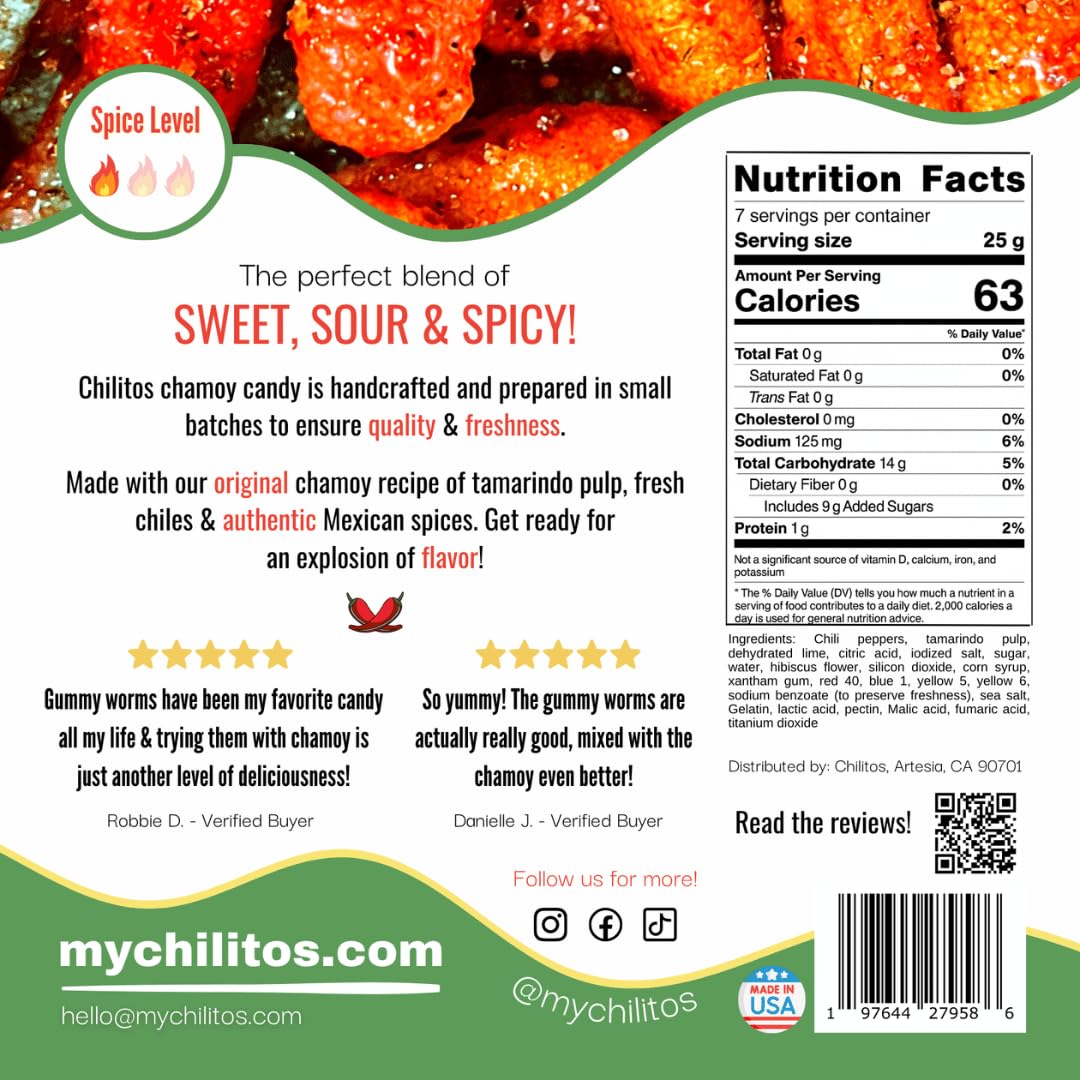 Chilitos Sweet, Sour & Spicy Chamoy Candy - Mexican Gummy Candy & Chamoy Gushers for All Ages, Authentic Dulces Mexicanos Enchilados as Seen on TikTok! (8 oz Jar, Gusher Balls Jar)