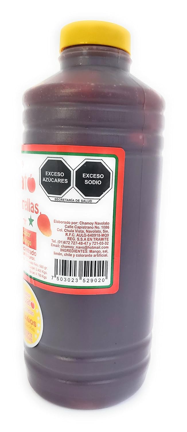 Chamoy Navolato de 5 Estrellas with Real Fruit Pulp, A Mexican Classic, Sweet, Spicy, Salty, Fruity, Snack, Michelada Sauce (1 Liter) (Mango)
