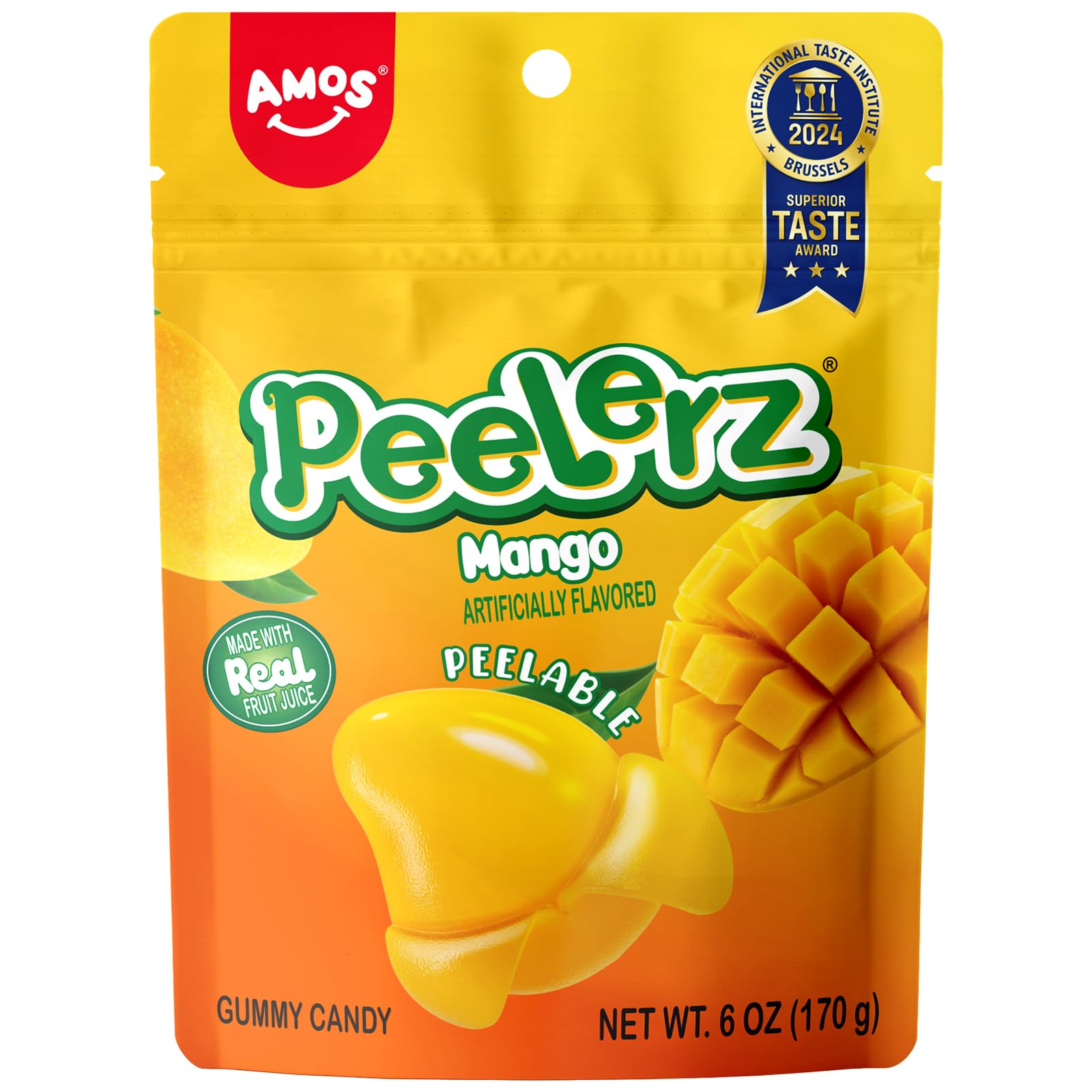 AMOS Peelerz Chili Mango Peelable Gummy Candy, Spicy Sweet Mango Flavor, Real Fruit Juice Infused, 8.47 OZ (240g)
