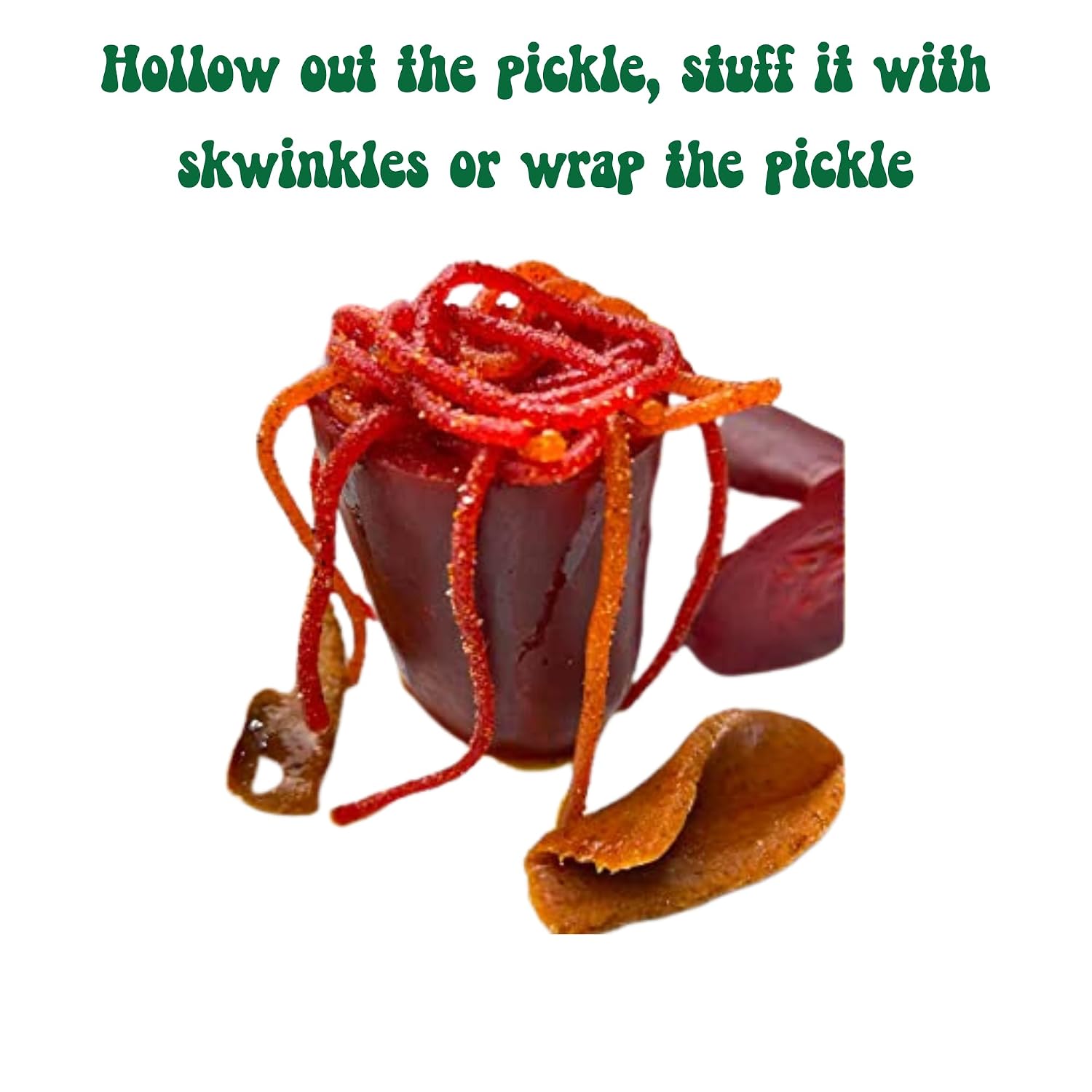 Chamoy Pickle Kit 4 Items - Deluxe Chamoy Pickle Set with Ricos Pickle, Lucas Skwinkles Salsagheti Mexican Candy Strings, Chamoy Powder & Sauce, Lucas Gusano & Lucas Muecas (1 Chamoy Pickle Kit)