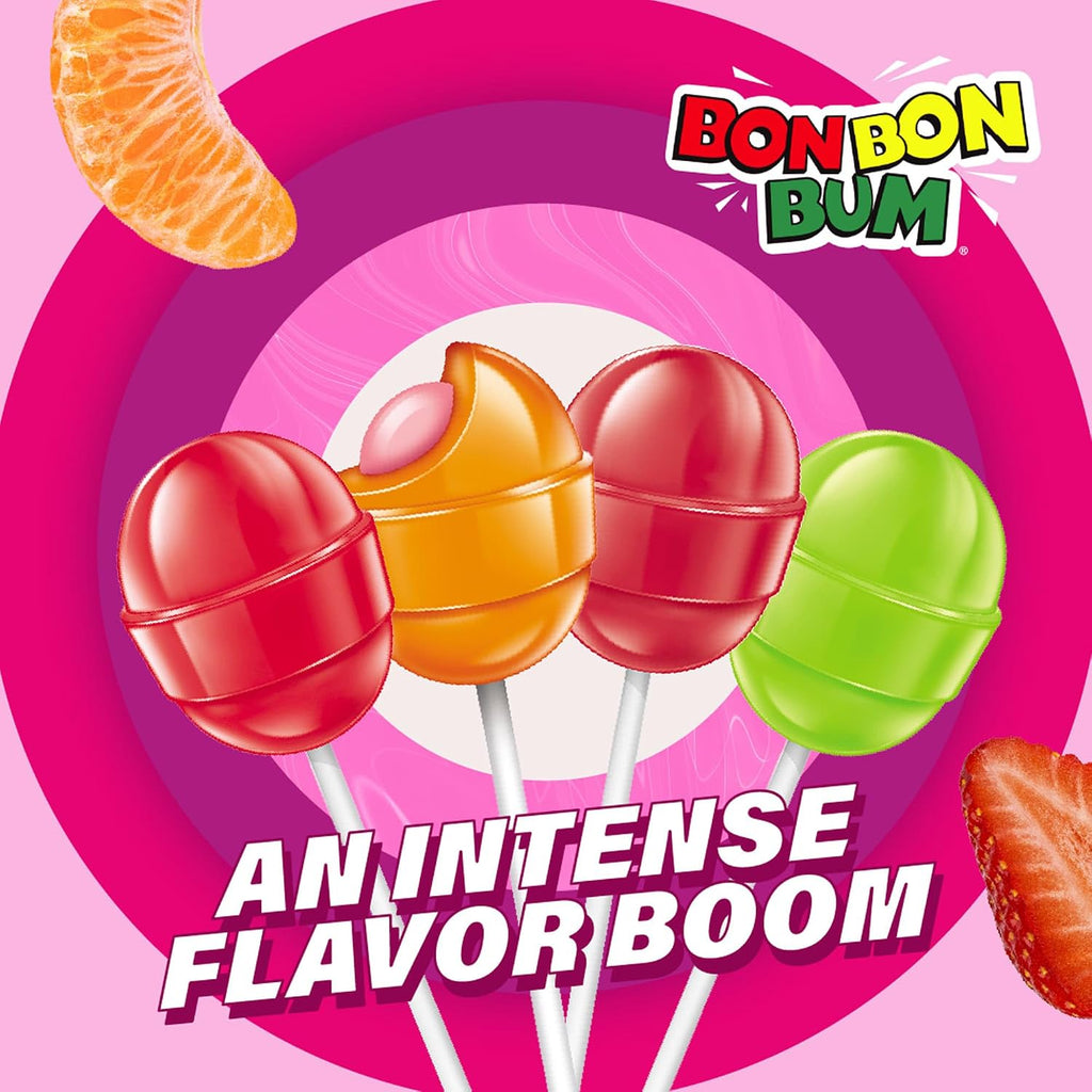 Colombina Bon Bon Bum Passion Fruit Lollipops, Tropical Fruit Hard Candy, Individually Wrapped Candy Pops for Parties, Candy Bowl Refill, Office or Classroom Rewards, 24 Count