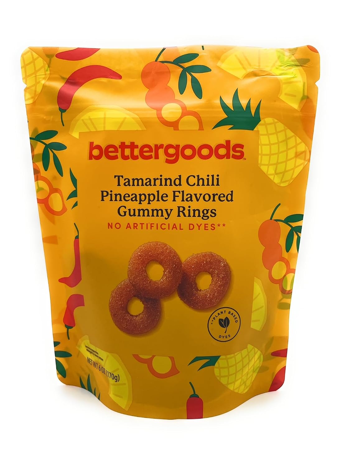 Tamarind Chili Pineapple Flavored Gummy Rings, Bettergoods 6oz/170g – Pack of 1