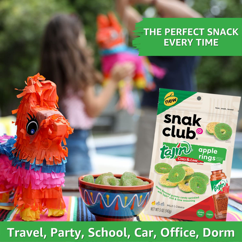 Snak Club Tajin Watermelon Rings, Chili & Lime Gummy Snacks, Mild in Heat Bold in Flavor, Gluten-Free Snack, 2.25oz,(Pack of 12)