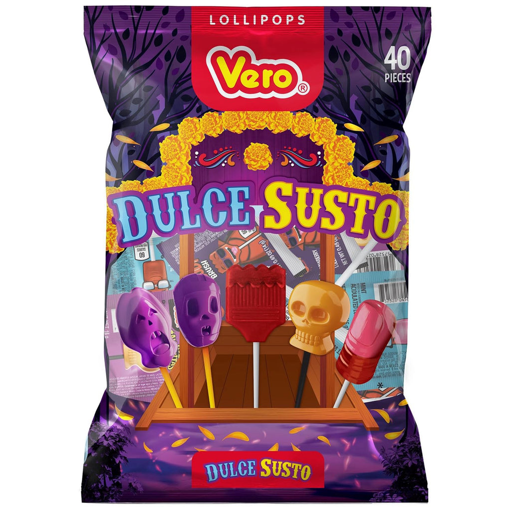 Vero Dulce Susto Mix Assorted Individually Wrapped Fruit Flavored Lollipops - Mexican Candy - Net Wt. 19.75 Ounces, 40 Count Bag