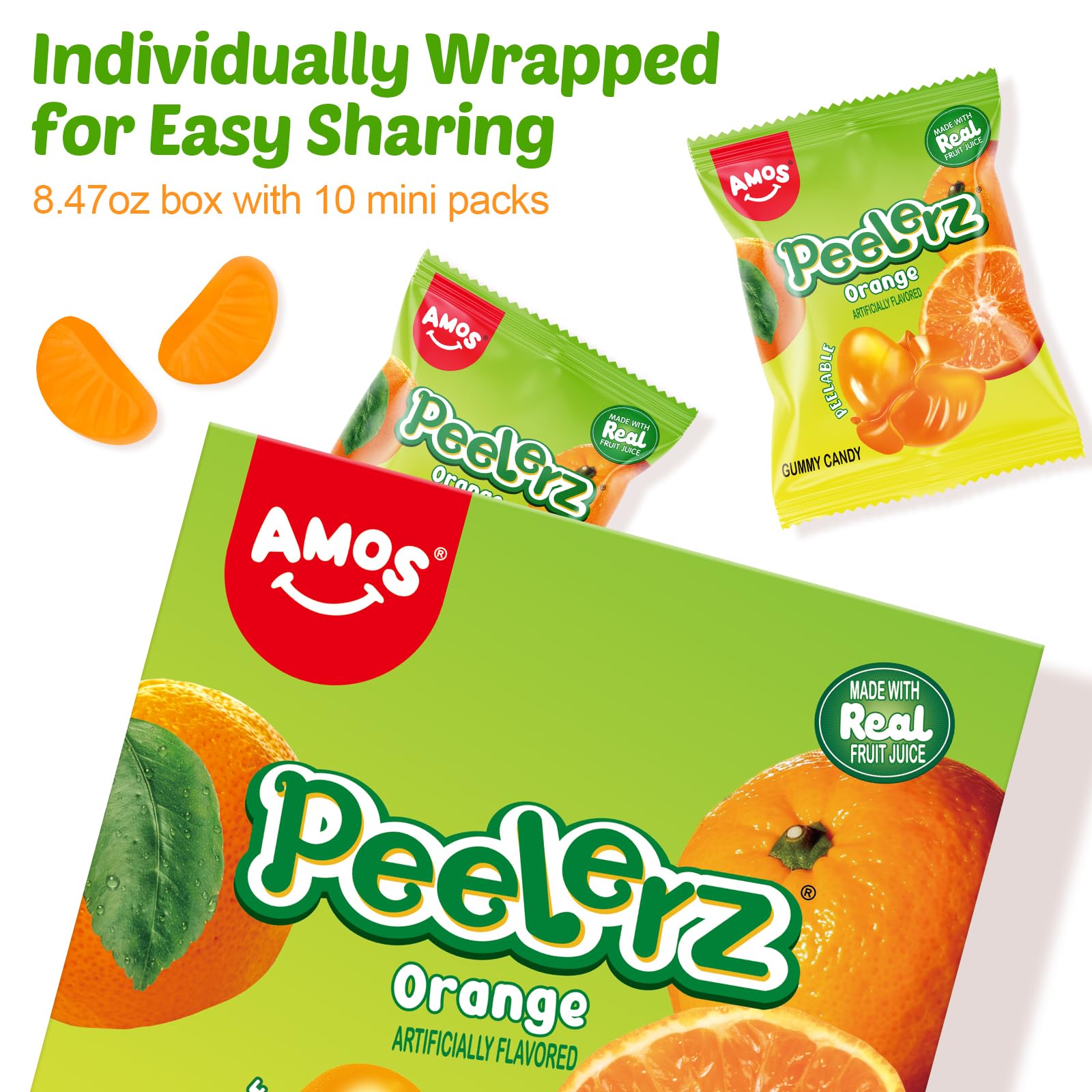 AMOS Peelerz Chili Mango Peelable Gummy Candy, Spicy Sweet Mango Flavor, Real Fruit Juice Infused, 8.47 OZ (240g)