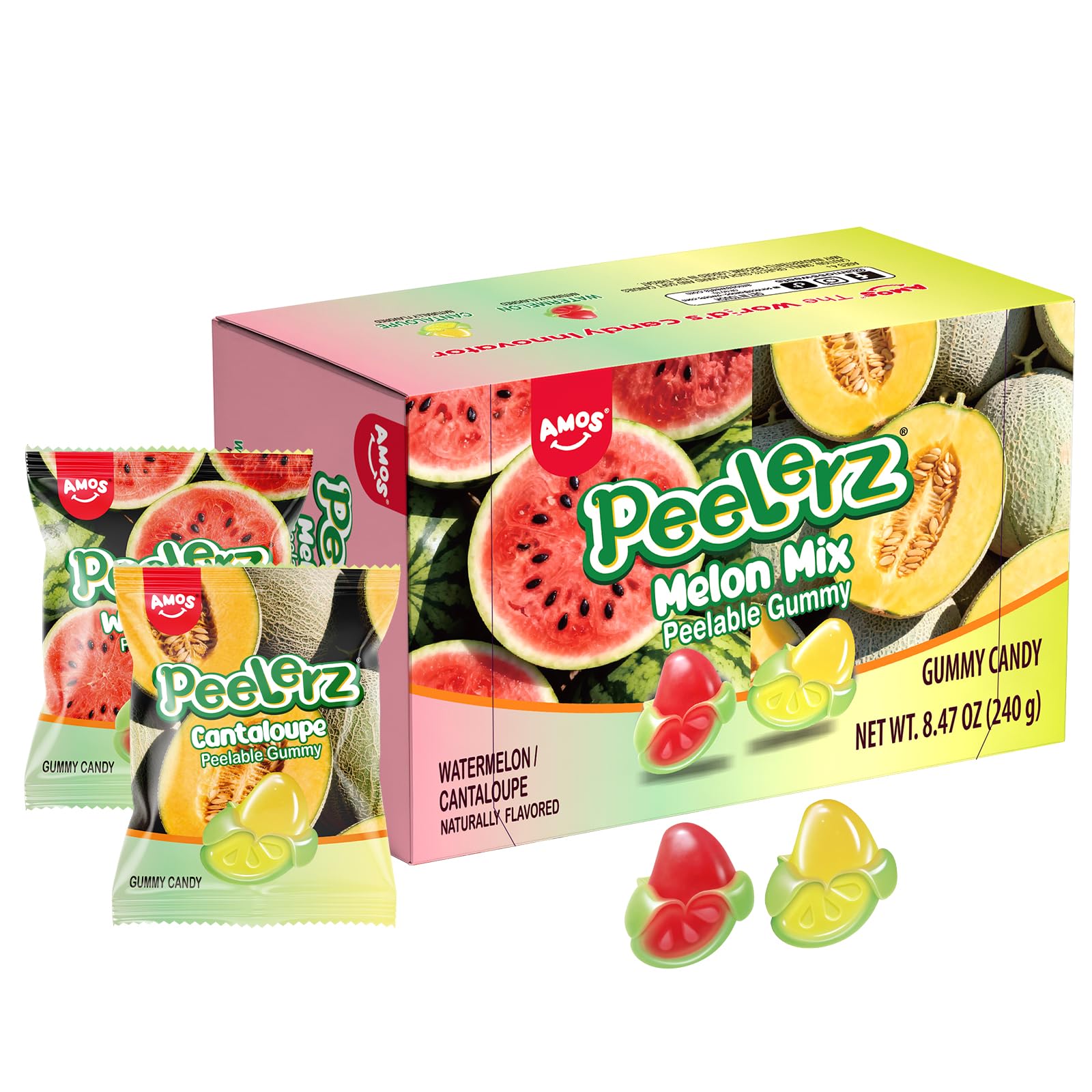 AMOS Peelerz Chili Mango Peelable Gummy Candy, Spicy Sweet Mango Flavor, Real Fruit Juice Infused, 8.47 OZ (240g)