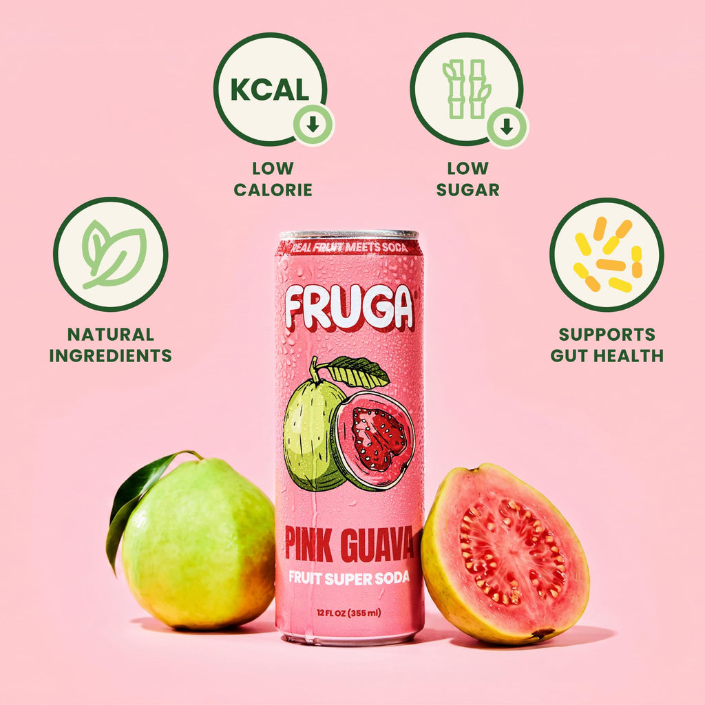 FRUGA Four Real Mix Fruit Soda Pack, Prebiotic Soda Pop Drinks, 12 Pack