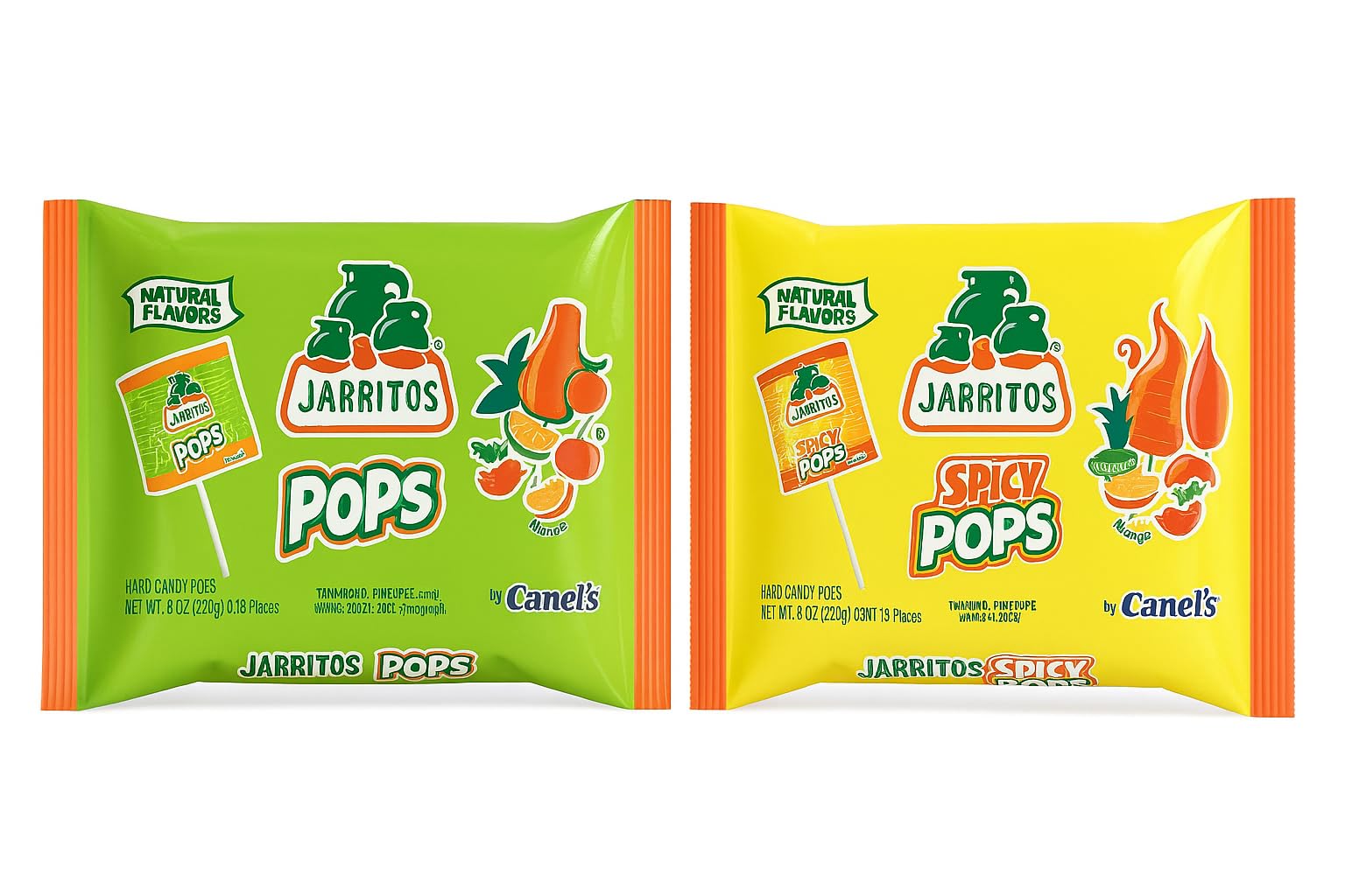 Canels Jarritos Lollipops 2-Pack Bundle – 38 Bottle-Shaped Pops – Mexican Hard Candy with Natural Flavors – Tamarind, Mango, Lime, Chili (Spicy + Spicy)