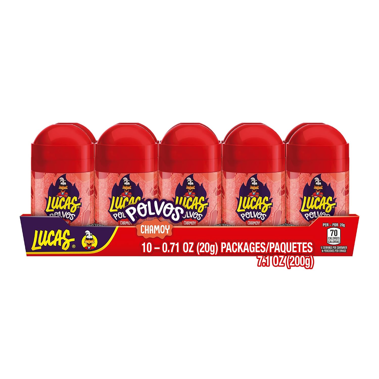 Lucas Powder Chamoy Flavored Candy, 0.71oz - 10 Pieces Pack for Treats, Fruit, Parties, Piñatas – Perfect treat for Easter Baskets