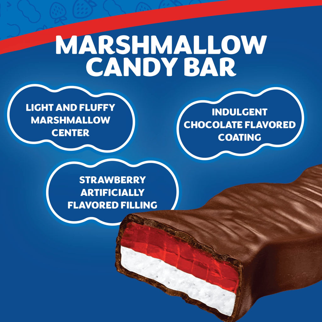 Ricolino Bubulubu Marshmallow with Strawberry Artificially Flavored Gummy with Chocolate Flavored Coating Bar, 1 Pound 13.52 Ounces, 24 Count Box